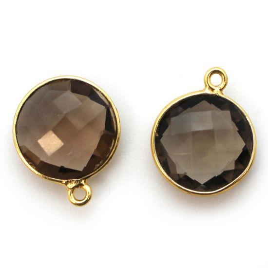 Wholesale Gold plated Sterling Silver Round Bezel Smokey Quartz Gemstone Pendant, Wholesale Gemstone Pendants for Jewelry Making