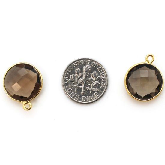 Wholesale Gold plated Sterling Silver Round Bezel Smokey Quartz Gemstone Pendant, Wholesale Gemstone Pendants for Jewelry Making