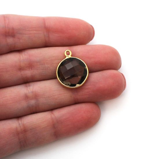 Wholesale Gold plated Sterling Silver Round Bezel Smokey Quartz Gemstone Pendant, Wholesale Gemstone Pendants for Jewelry Making