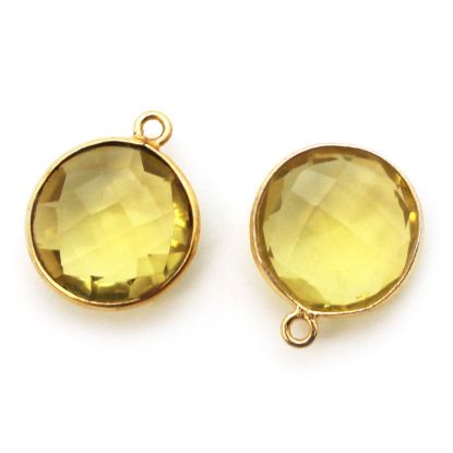 Wholesale Gold plated Sterling Silver Round Bezel Lemon Quartz Gemstone Pendant, Wholesale Gemstone Pendants for Jewelry Making