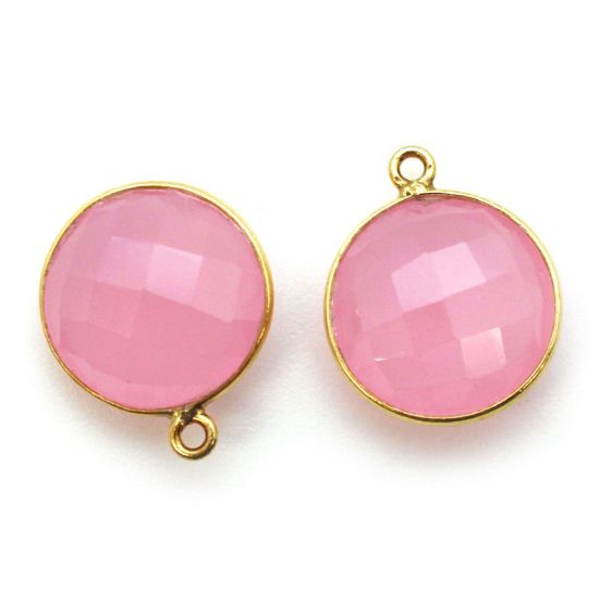 Wholesale Gold plated Sterling Silver Round Bezel Pink Chalcedony Gemstone Pendant, Wholesale Gemstone Pendants for Jewelry Making