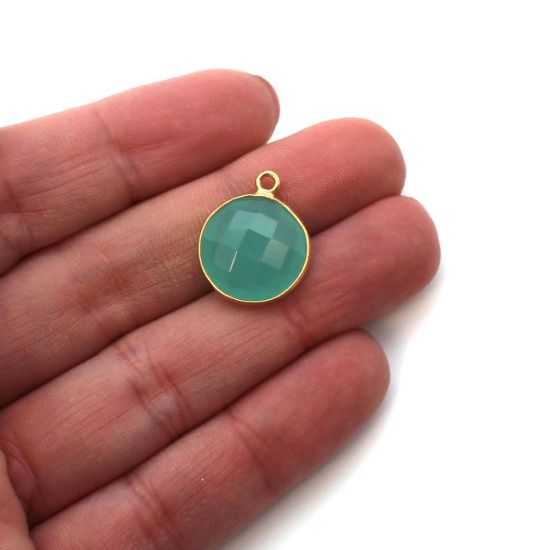 Wholesale Gold plated Sterling Silver Round Bezel Peru Chalcedony Gemstone Pendant, Wholesale Gemstone Pendants for Jewelry Making