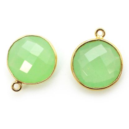 Wholesale Gold plated Sterling Silver Round Bezel Prehnite Chalcedony Gemstone Pendant, Wholesale Gemstone Pendants for Jewelry Making