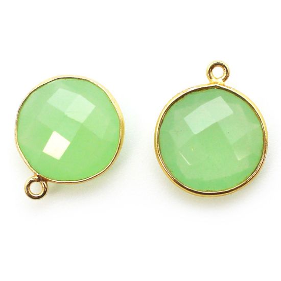 Wholesale Gold plated Sterling Silver Round Bezel Prehnite Chalcedony Gemstone Pendant, Wholesale Gemstone Pendants for Jewelry Making