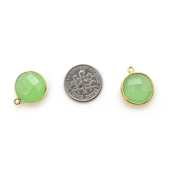 Wholesale Gold plated Sterling Silver Round Bezel Prehnite Chalcedony Gemstone Pendant, Wholesale Gemstone Pendants for Jewelry Making