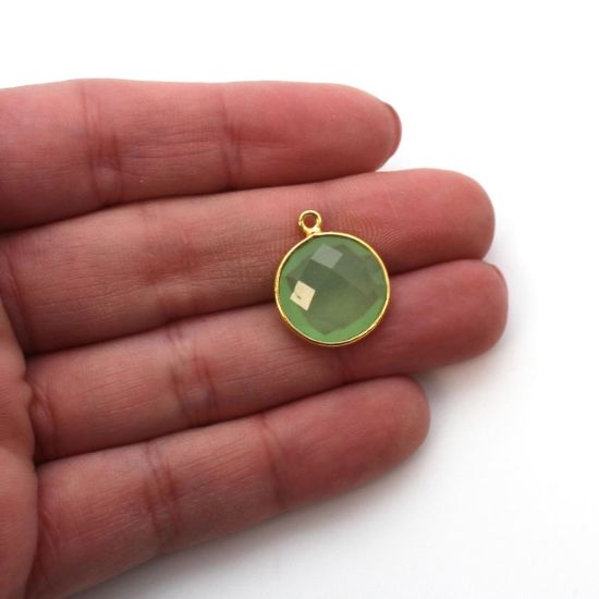 Wholesale Gold plated Sterling Silver Round Bezel Prehnite Chalcedony Gemstone Pendant, Wholesale Gemstone Pendants for Jewelry Making