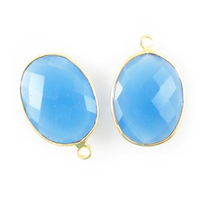 Wholesale Gold plated Sterling Silver Oval Bezel Blue Chalcedony Gemstone Pendant, Wholesale Gemstone Pendants for Jewelry Making