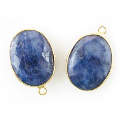 Wholesale Gold plated Sterling Silver Oval Bezel Dyed Blue Sapphire Gemstone Pendant, Wholesale Gemstone Pendants for Jewelry Making