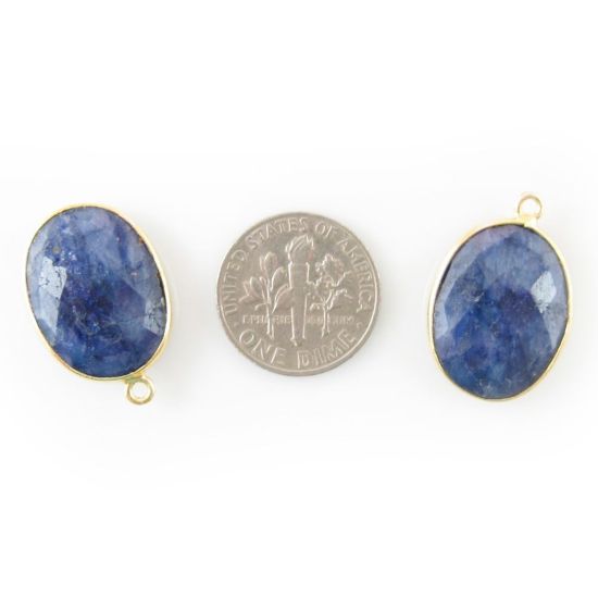Wholesale Gold plated Sterling Silver Oval Bezel Dyed Blue Sapphire Gemstone Pendant, Wholesale Gemstone Pendants for Jewelry Making