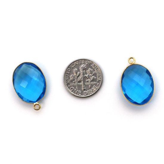 Wholesale 18K Gold Over Sterling Silver Bezel Gemstone Pendant - 14x18mm Faceted Oval - Blue Quartz