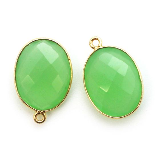Wholesale Gold plated Sterling Silver Oval Bezel Prehnite Chalcedony Gemstone Pendant, Wholesale Gemstone Pendants for Jewelry Making