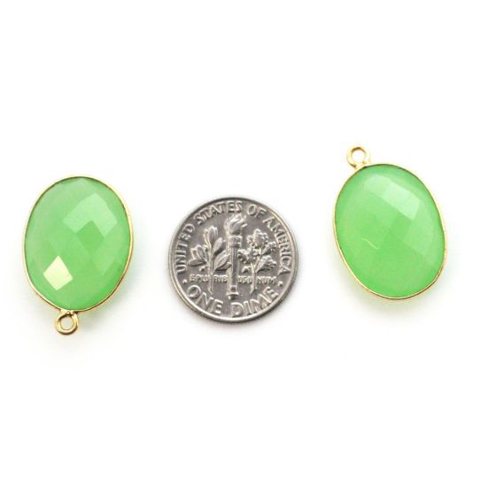Wholesale Gold plated Sterling Silver Oval Bezel Prehnite Chalcedony Gemstone Pendant, Wholesale Gemstone Pendants for Jewelry Making