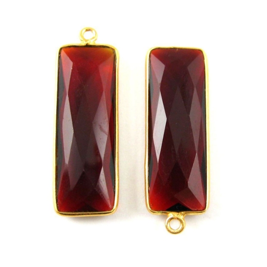 Wholesale Gold plated Sterling Silver Rectangle Bezel Garnet Quartz Gemstone Pendant, Wholesale Gemstone Pendants for Jewelry Making
