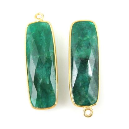 Wholesale Gold plated Sterling Silver Rectangle Bezel Emerald Dyed Gemstone Pendant, Wholesale Gemstone Pendants for Jewelry Making