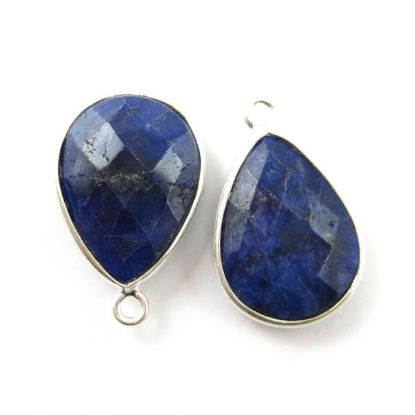 Wholesale Sterling Silver Teardrop Bezel Blue Sapphire Dyed Gemstone Pendant, Wholesale Gemstone Pendants for Jewelry Making