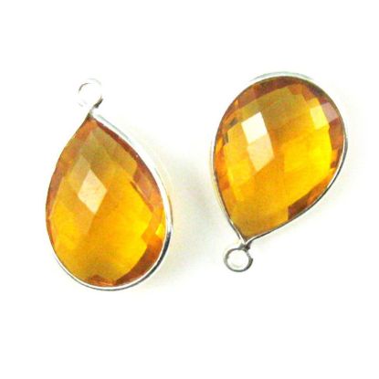 Wholesale Sterling Silver Teardrop Bezel Citrine Quartz Gemstone Pendant, Wholesale Gemstone Pendants for Jewelry Making