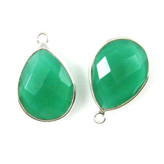 Wholesale Sterling Silver Teardrop Bezel Green Onyx Gemstone Pendant, Wholesale Gemstone Pendants for Jewelry Making