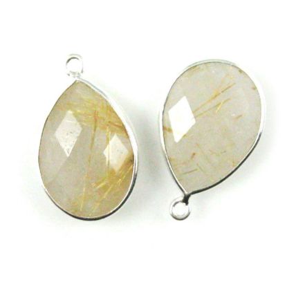 Wholesale Sterling Silver Teardrop Bezel Gold Rutilated Quartz Gemstone Pendant, Wholesale Gemstone Pendants for Jewelry Making