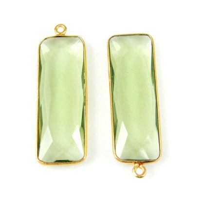 Wholesale Gold plated Sterling Silver Rectangle Bezel Green Amethyst Quartz Gemstone Pendant, Wholesale Gemstone Pendants for Jewelry Making