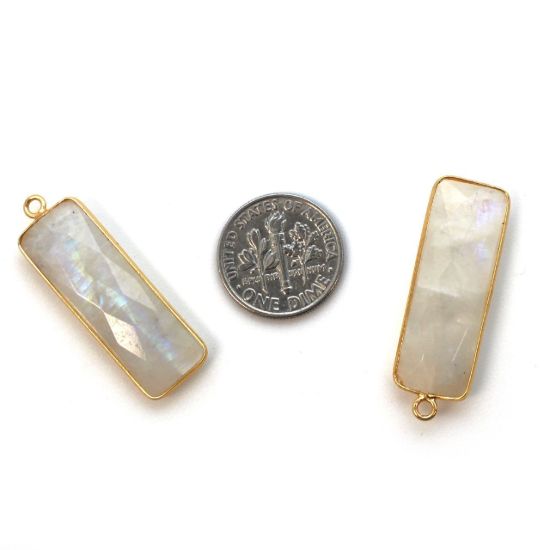 Wholesale Gold plated Sterling Silver Rectangle Bezel Moonstone Gemstone Pendant, Wholesale Gemstone Pendants for Jewelry Making
