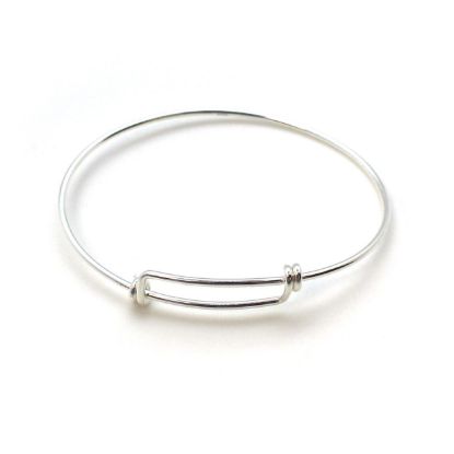 Wholesale Sterling Silver Adjustable Wire Bangle Bracelet for Charms - 7"-8.5"