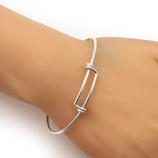 Wholesale Sterling Silver Adjustable Wire Bangle Bracelet for Charms - 7"-8.5"