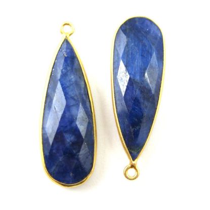 Wholesale Gold plated Sterling Silver Elongated Teardrop Bezel  Blue Sapphire Dyed Gemstone Pendant, Wholesale Gemstone Pendants for Jewelry Making