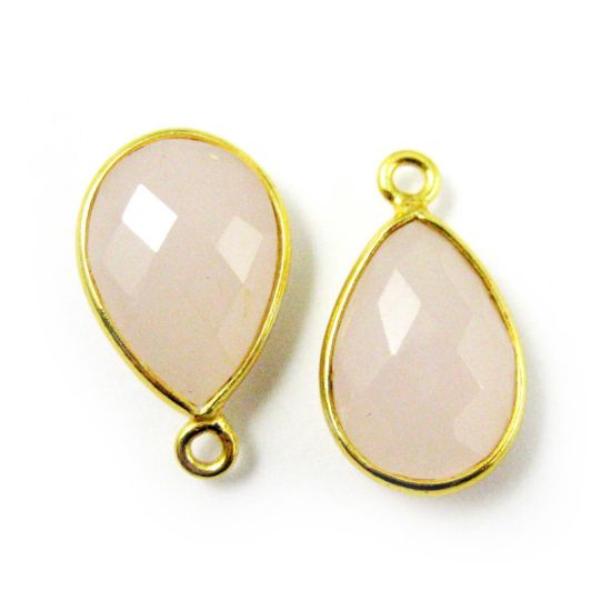 Wholesale Gold plated Sterling Silver Small Teardrop Bezel Pink Chalcedony Gemstone Pendant, Wholesale Gemstone Pendants for Jewelry Making