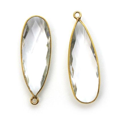 Wholesale Gold plated Sterling Silver Elongated Teardrop Bezel Crystal Quartz Gemstone Pendant, Wholesale Gemstone Pendants for Jewelry Making
