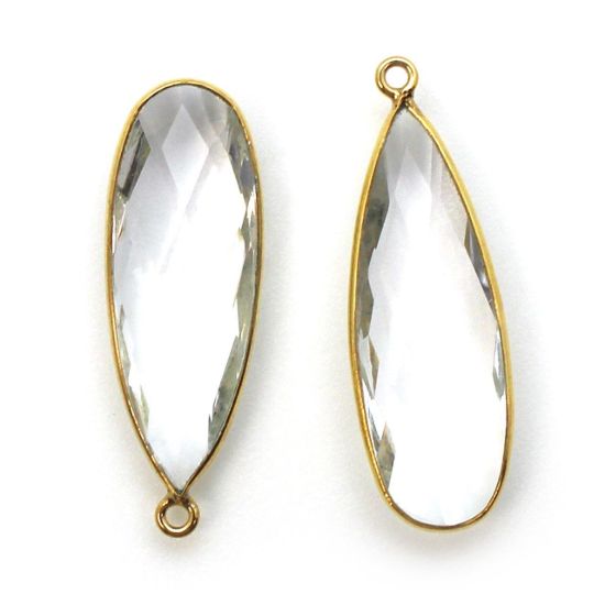 Wholesale Gold plated Sterling Silver Elongated Teardrop Bezel Crystal Quartz Gemstone Pendant, Wholesale Gemstone Pendants for Jewelry Making