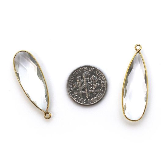 Wholesale Gold plated Sterling Silver Elongated Teardrop Bezel Crystal Quartz Gemstone Pendant, Wholesale Gemstone Pendants for Jewelry Making