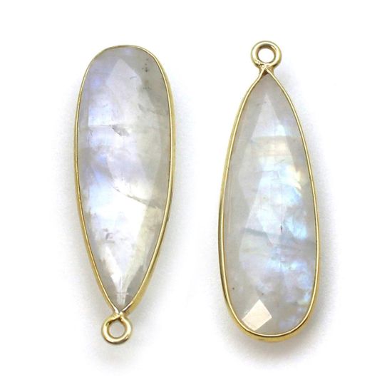 Wholesale Gold plated Sterling Silver Elongated Teardrop Bezel Moonstone Gemstone Pendant, Wholesale Gemstone Pendants for Jewelry Making