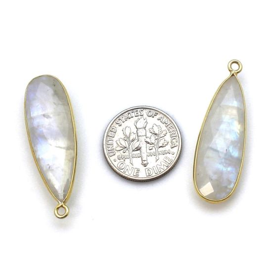 Wholesale Gold plated Sterling Silver Elongated Teardrop Bezel Moonstone Gemstone Pendant, Wholesale Gemstone Pendants for Jewelry Making