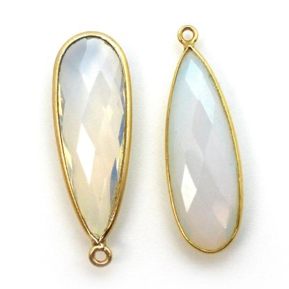 Wholesale Gold plated Sterling Silver Elongated Teardrop Bezel Opalite Quartz Gemstone Pendant, Wholesale Gemstone Pendants for Jewelry Making