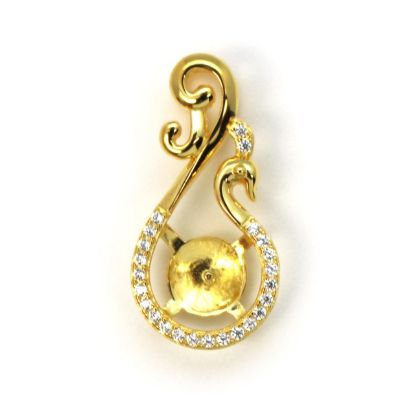 Wholesale 925 Sterling Silver CZ Stone Fancy Peacock Cup Bail for Half-Drilled Pearls