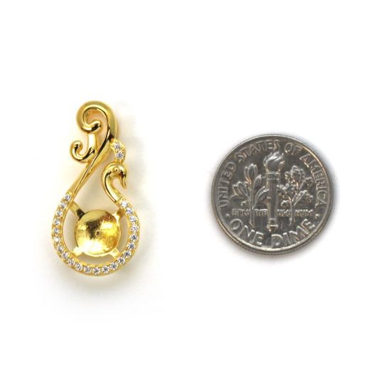 Wholesale 925 Sterling Silver CZ Stone Fancy Peacock Cup Bail for Half-Drilled Pearls