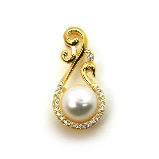 Wholesale 925 Sterling Silver CZ Stone Fancy Peacock Cup Bail for Half-Drilled Pearls