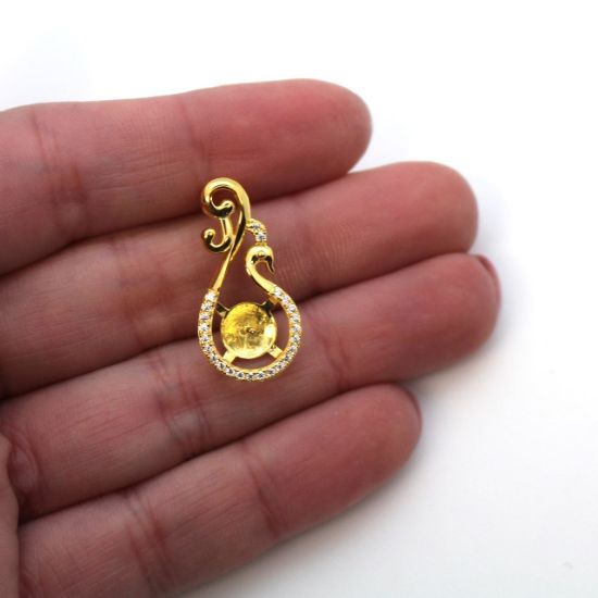 Wholesale 925 Sterling Silver CZ Stone Fancy Peacock Cup Bail for Half-Drilled Pearls