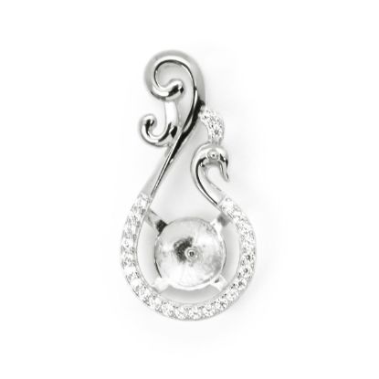 Wholesale 925 Sterling Silver CZ Stone Fancy Peacock Cup Bail for Half-Drilled Pearls