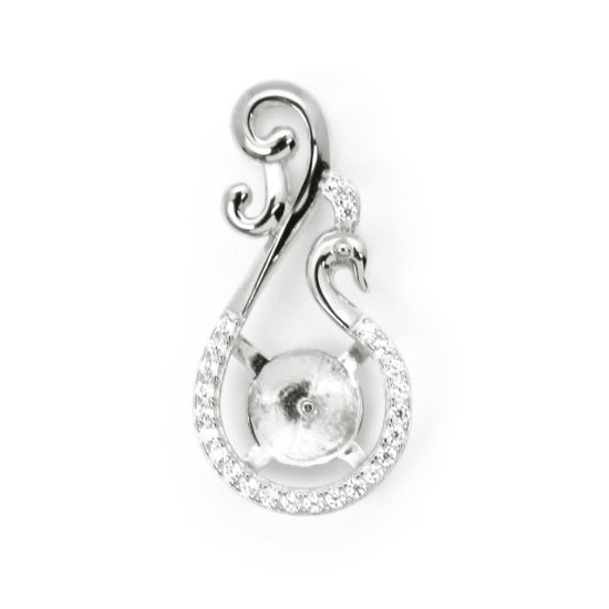 Wholesale 925 Sterling Silver CZ Stone Fancy Peacock Cup Bail for Half-Drilled Pearls