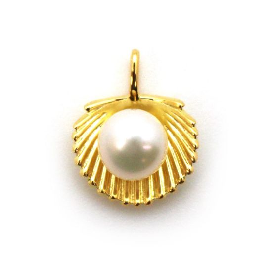 Wholesale Gold Over 925 Sterling Silver Clam Shell Pearl Cup Bail for Half-Drilled Pearls (1 pc)