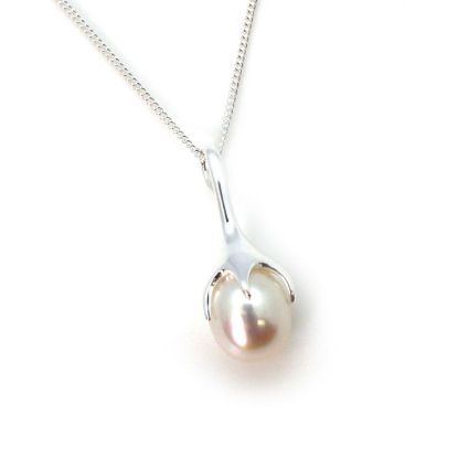 Wholesale Sterling Silver White Freshwater Pearl Flower Bud Pendant Necklace-18"