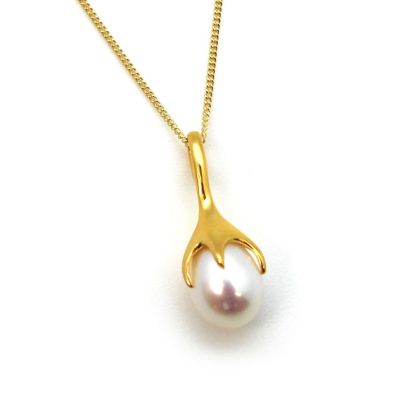 Wholesale Gold Over Sterling Silver White Freshwater Pearl Flower Bud Pendant Necklace-18"