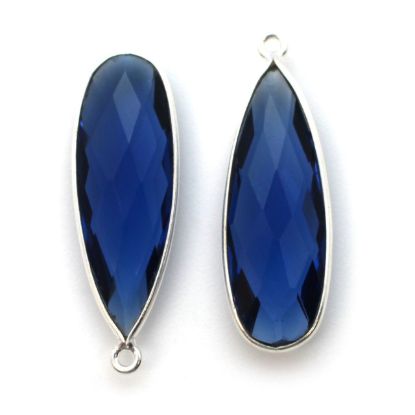 Wholesale Sterling Silver Bezel Charm Pendant - 34x11mm Elongated Teardrop - Blue Iolite Quartz