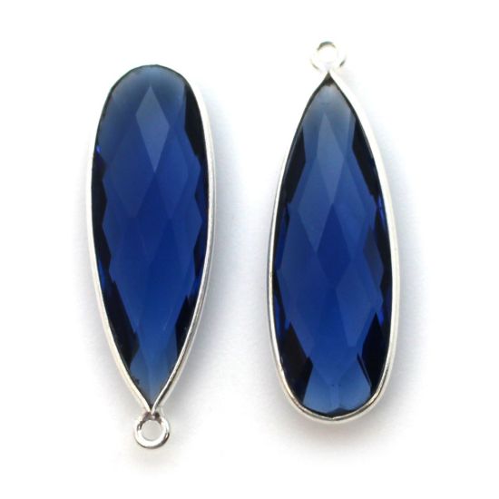 Wholesale Sterling Silver Bezel Charm Pendant - 34x11mm Elongated Teardrop - Blue Iolite Quartz