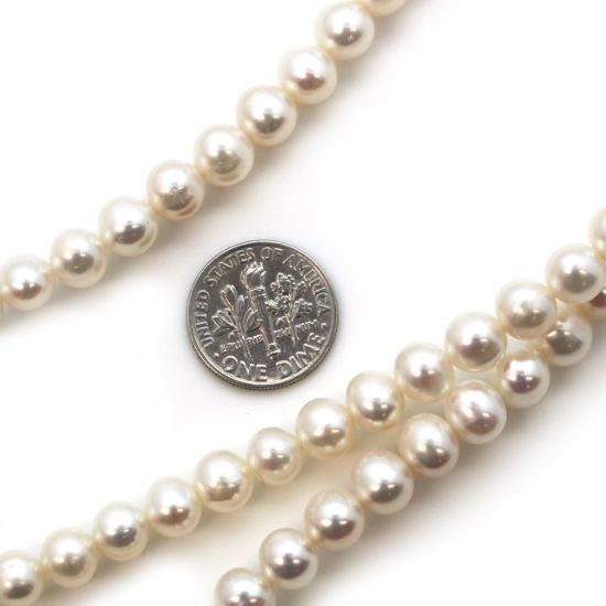 Wholesale White Freshwater Pearls, 6.5-7.5mm Off Round Grade A, June Birthstone (Sold Per Strand)