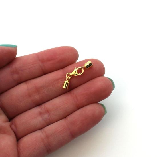 Wholesale Gold Over Sterling Silver Smooth Tube End Cap and Clasp Set - 3.5mm (1 set)