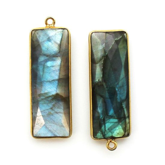 Wholesale Gold Over Sterling Silver Bezel Pendant - 34x11mm Elongated Rectangle Shape - Labradorite