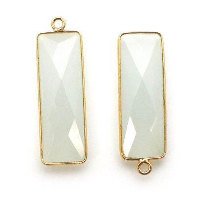 Wholesale Gold Over Sterling Silver Bezel Charm Pendant - 34x11mm Elongated Rectangle Shape - Aqua Chalcedony