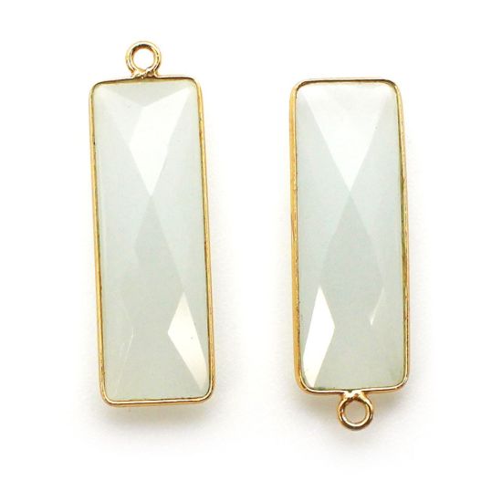 Wholesale Gold Over Sterling Silver Bezel Charm Pendant - 34x11mm Elongated Rectangle Shape - Aqua Chalcedony
